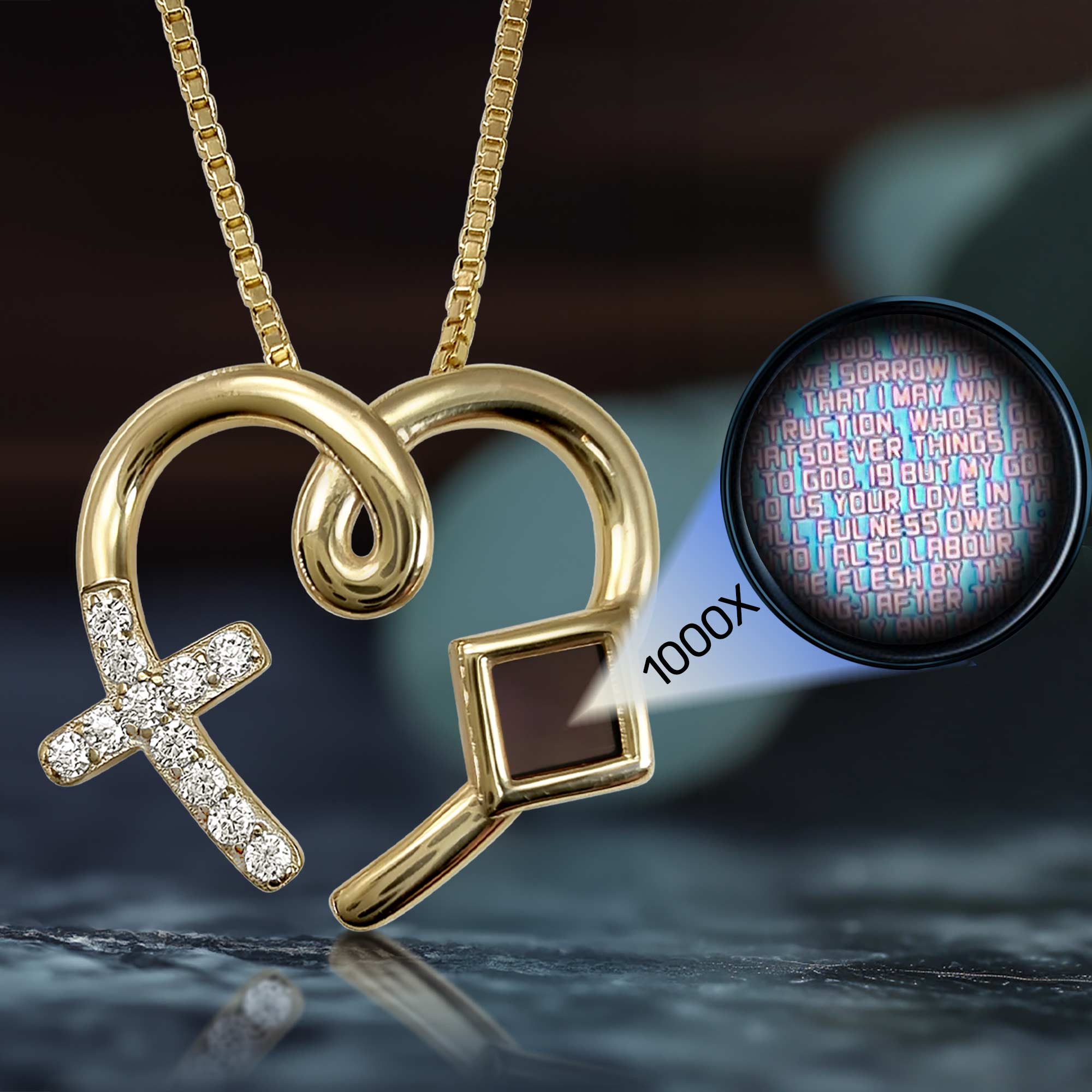 Christian Gift For Christmas Gold Cross Heart Pendant With Nano Bible Chip My Nano Jewelry